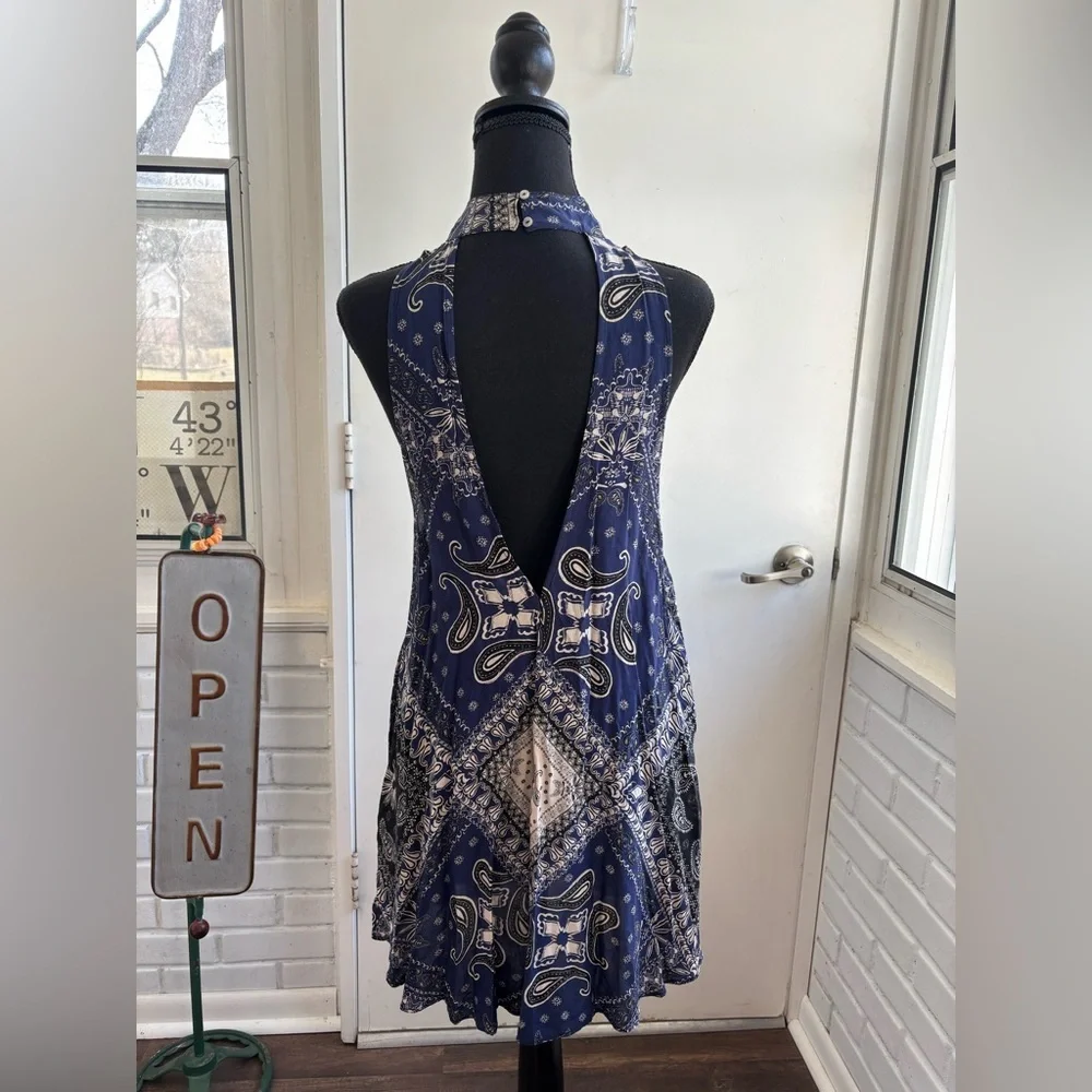 Free People Beaux Bandana Print High Neck Slip Dress small boho festival‎